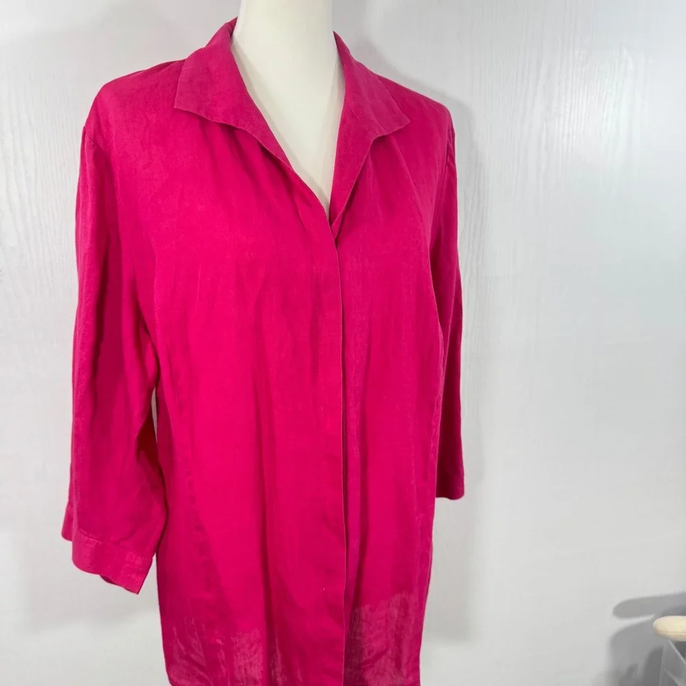 Lafayette 148 New York Linen‎ Button Up Shirt 3/4 Sleeve Pink Blouse Top - Picture 8 of 11